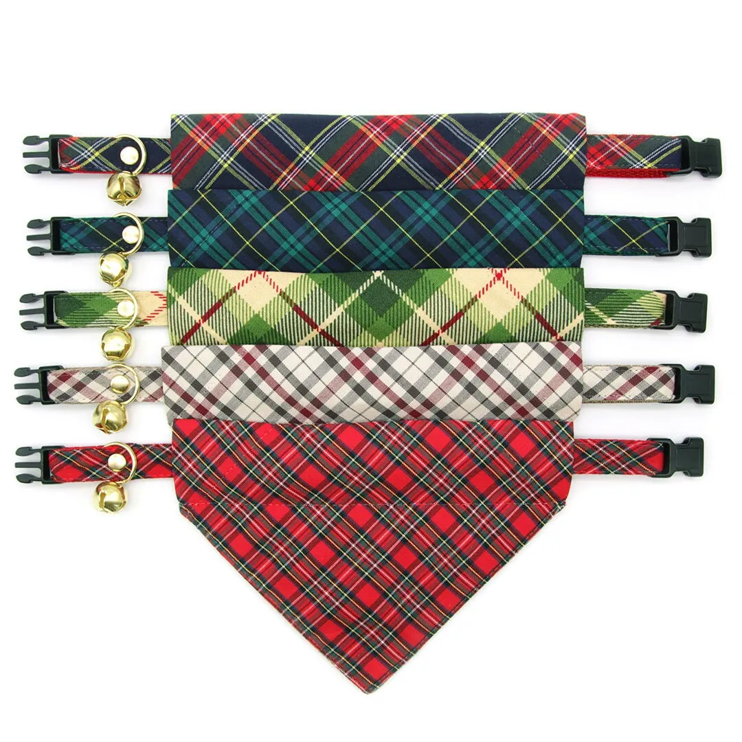 Pet Bandana - "Hunter" - Dark Green Tartan Plaid Bandana for Cat   Small Dog / Holiday   Christmas / Slide-on Bandana / Over-the-Collar (One Size)