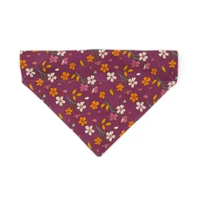 Pet Bandana - "Spiced Plum" - Fall / Autumn Floral Bandana for Cat Collar or Small Dog Collar / Slide-on Bandana / Over-the-Collar (One Size)