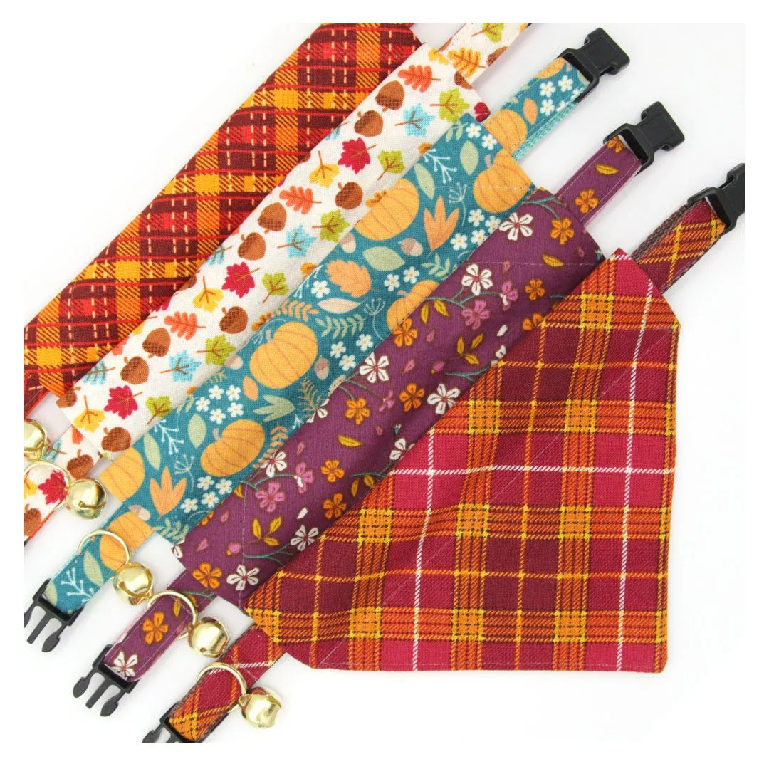 Pet Bandana - "Spiced Plum" - Fall / Autumn Floral Bandana for Cat Collar or Small Dog Collar / Slide-on Bandana / Over-the-Collar (One Size)