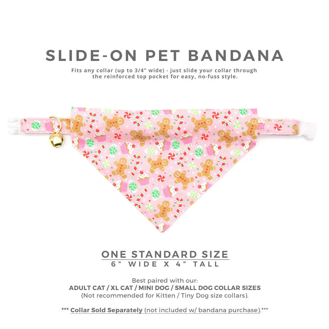 Pet Bandana - "Sugar & Spice" - Pink Gingerbread Bandana for Cat   Small Dog / Holiday / Slide-on Bandana / Over-the-Collar (One Size)