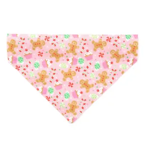 Pet Bandana - "Sugar & Spice" - Pink Gingerbread Bandana for Cat   Small Dog / Holiday / Slide-on Bandana / Over-the-Collar (One Size)