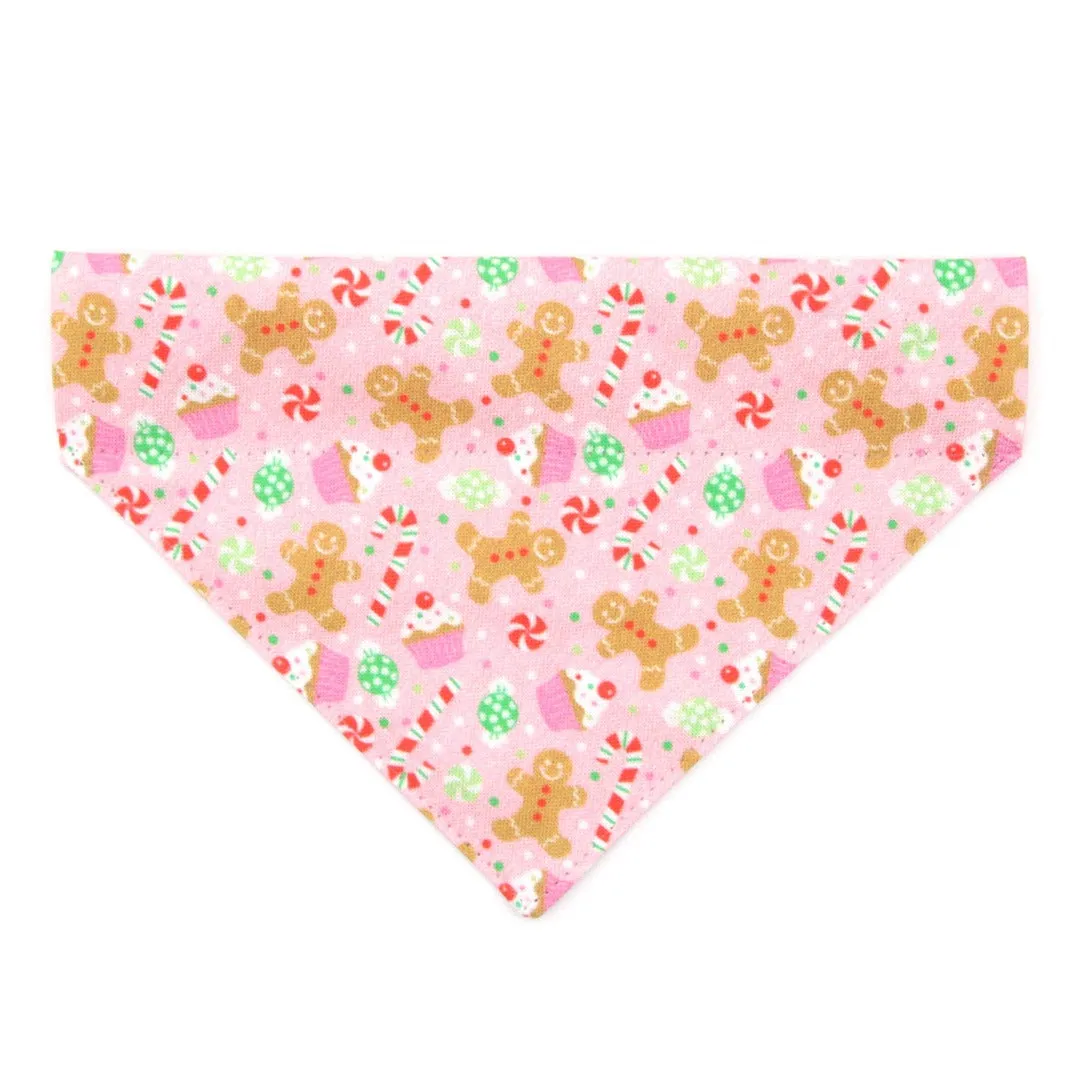 Pet Bandana - "Sugar & Spice" - Pink Gingerbread Bandana for Cat   Small Dog / Holiday / Slide-on Bandana / Over-the-Collar (One Size)