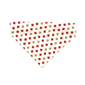 Pet Bandana - "Swiss Cross Christmas" - Red & Green Bandana for Cat   Small Dog / Holiday / Slide-on Bandana / Over-the-Collar (One Size)