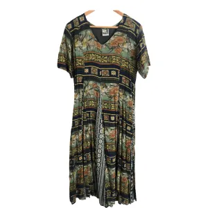 Phool 100% Cotton Short Sleeve Maxi Dress Green Multi Block Print UK Size 14