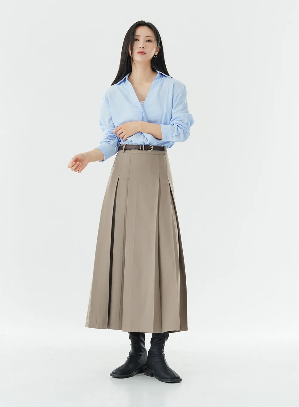 Pintuck Pleated Maxi Skirt OG31