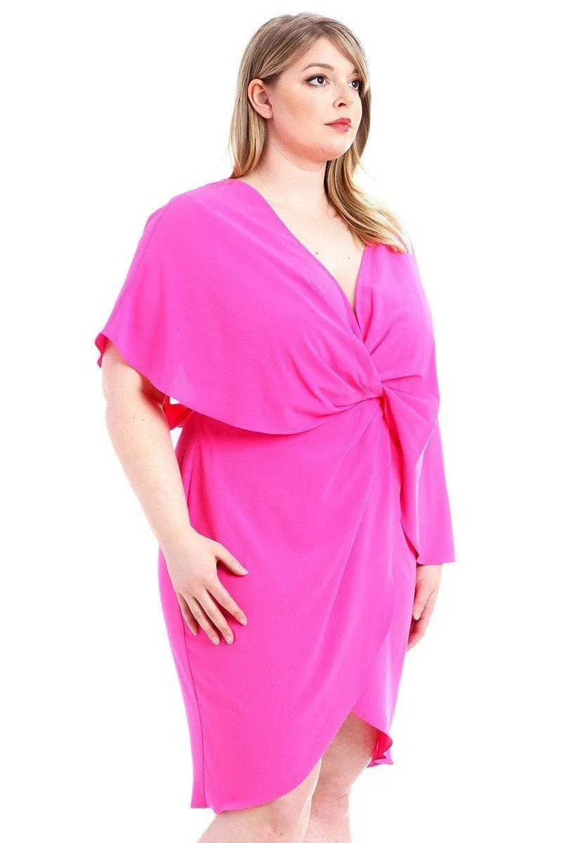 Plus Size Pink Twist Wrap Stretch Dress