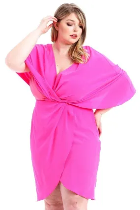 Plus Size Pink Twist Wrap Stretch Dress