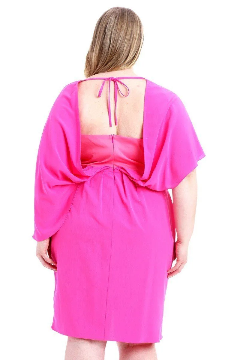 Plus Size Pink Twist Wrap Stretch Dress