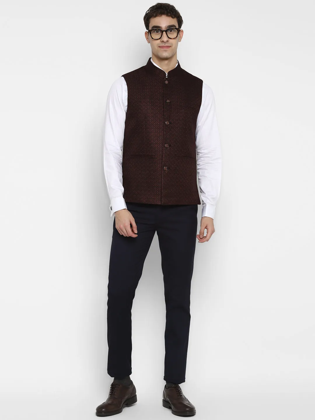 Printed Maroon Waist Coat for Men