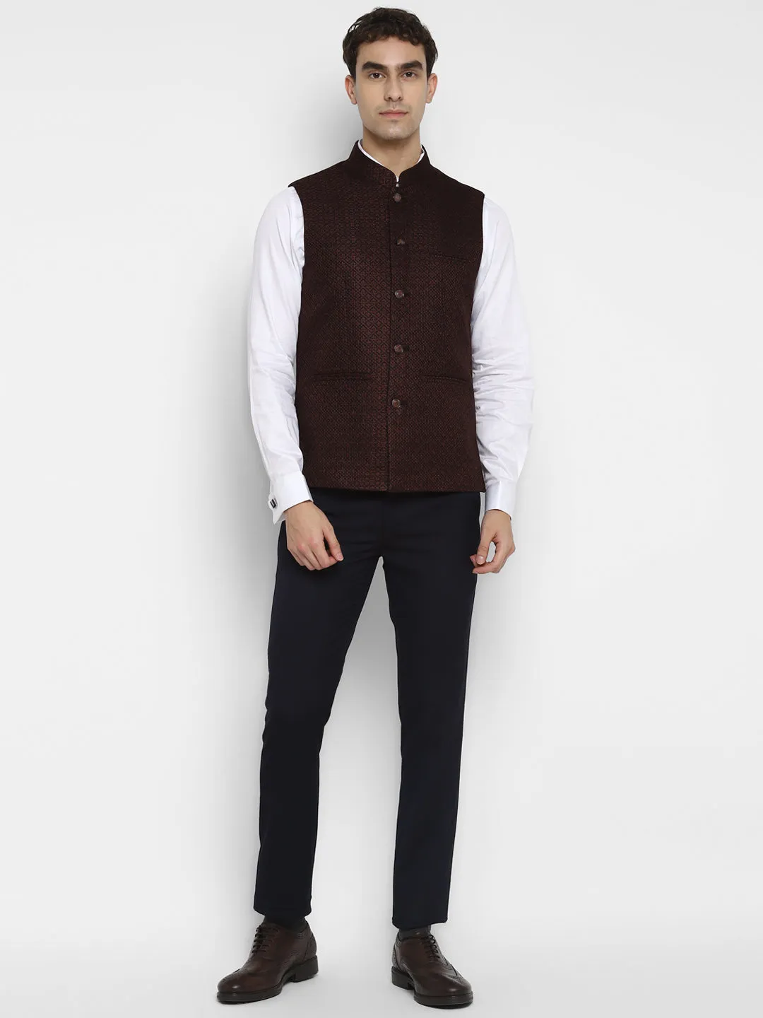 Printed Maroon Waist Coat for Men