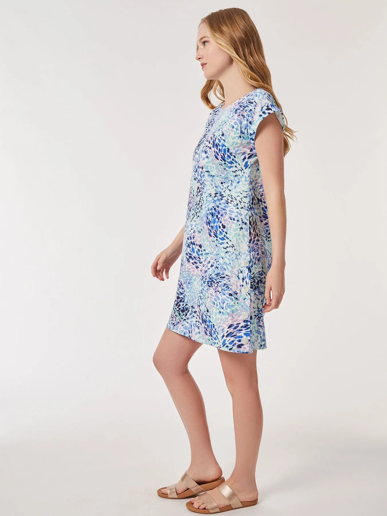 Printed Side Button Swing Dress