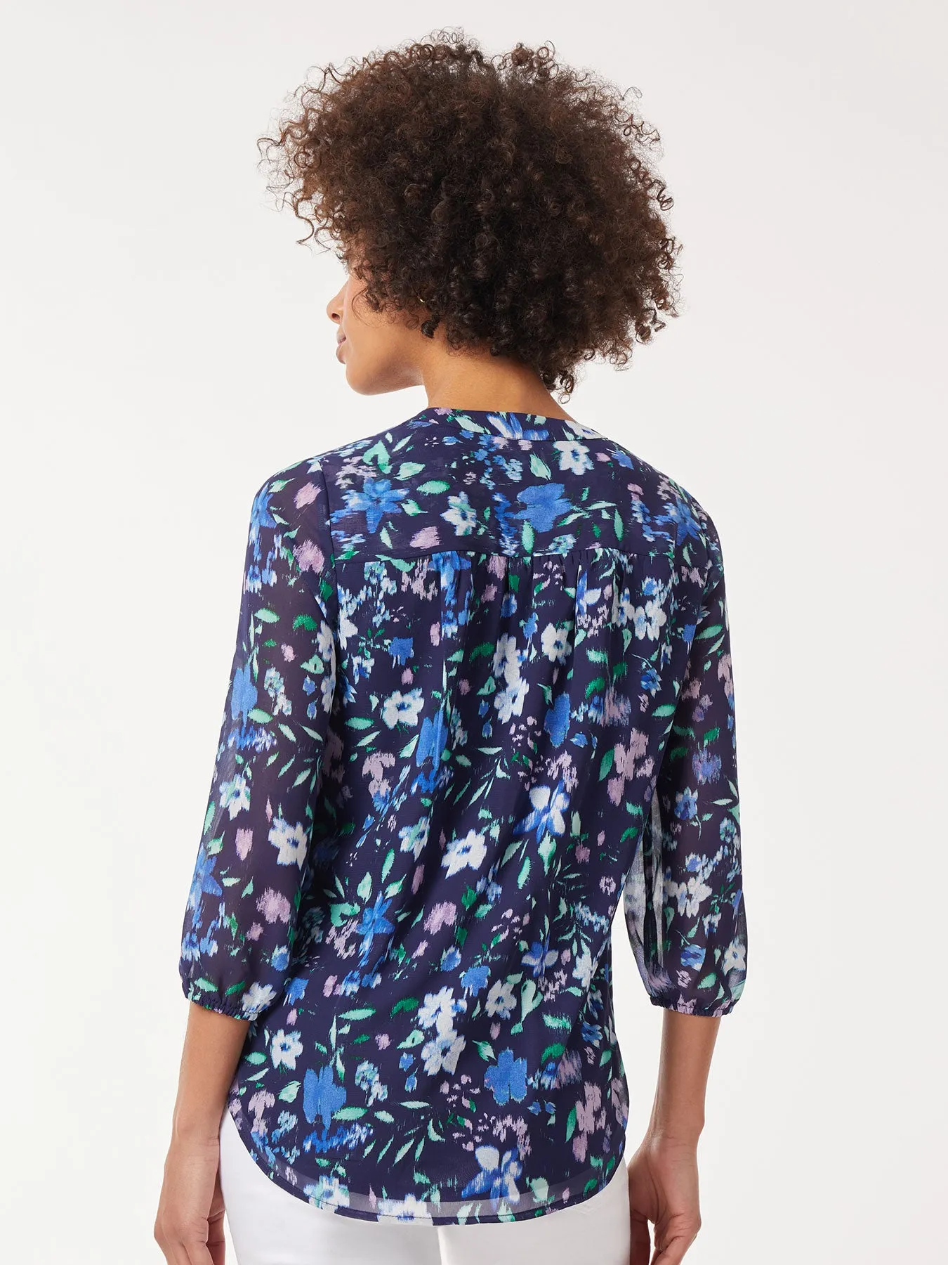 Printed V-Neck Pleated Kelly Blouse