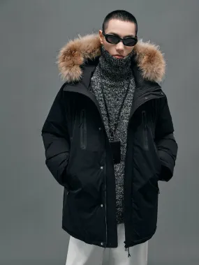 Raccoon Fur-Collar Hooded Down Coat