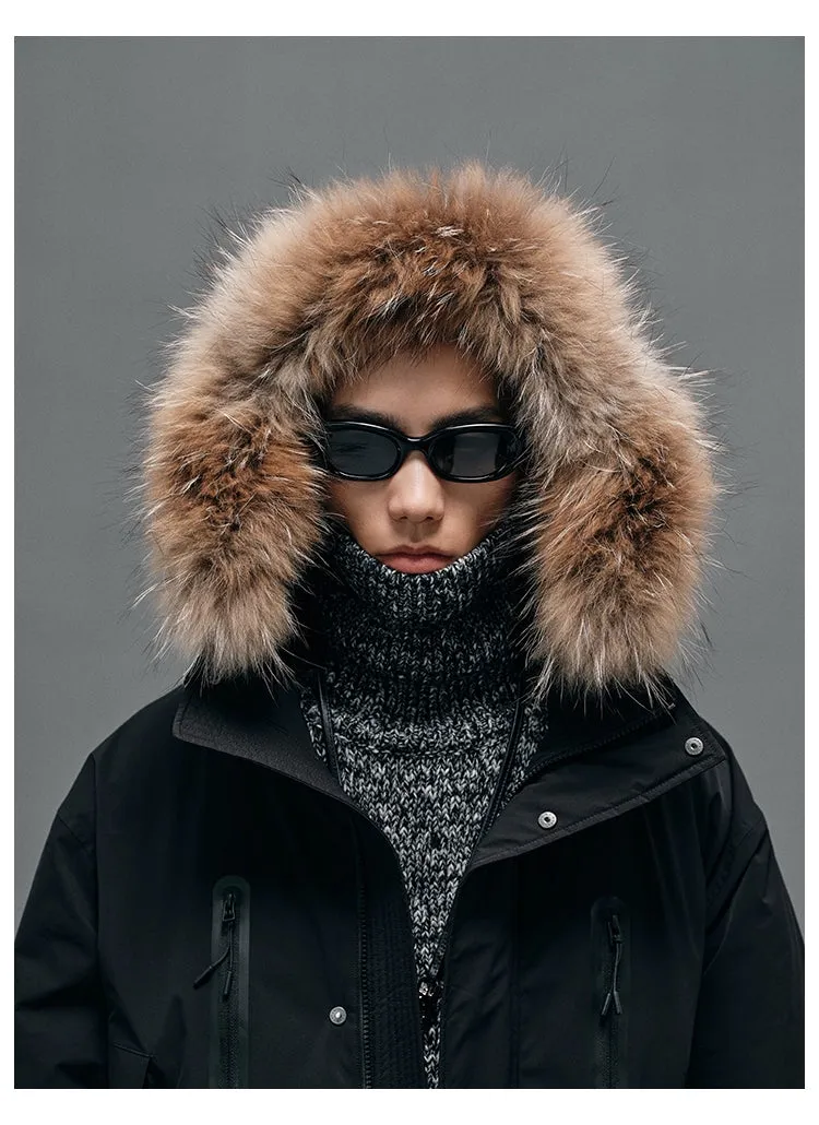 Raccoon Fur-Collar Hooded Down Coat