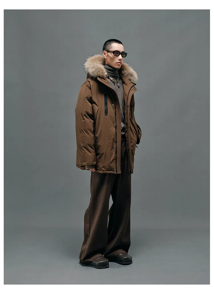 Raccoon Fur-Collar Hooded Down Coat