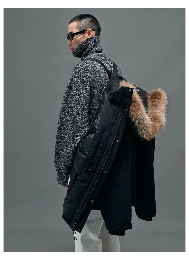 Raccoon Fur-Collar Hooded Down Coat