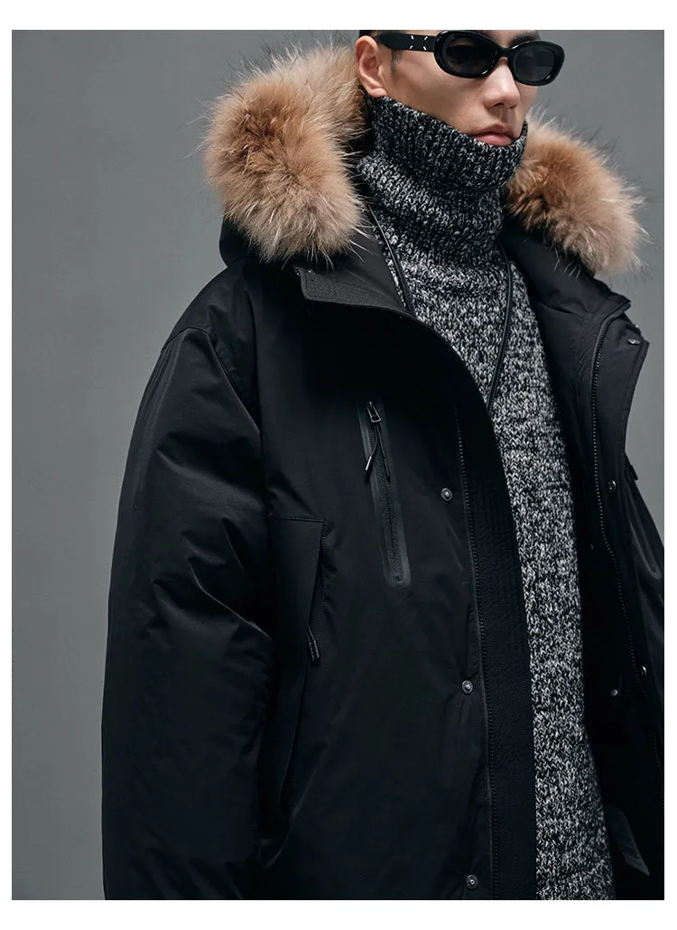 Raccoon Fur-Collar Hooded Down Coat