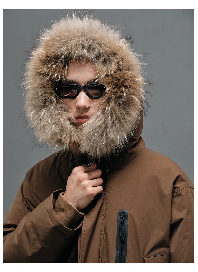 Raccoon Fur-Collar Hooded Down Coat