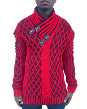 Red Shall Sweater Pull Over with Double Buckle