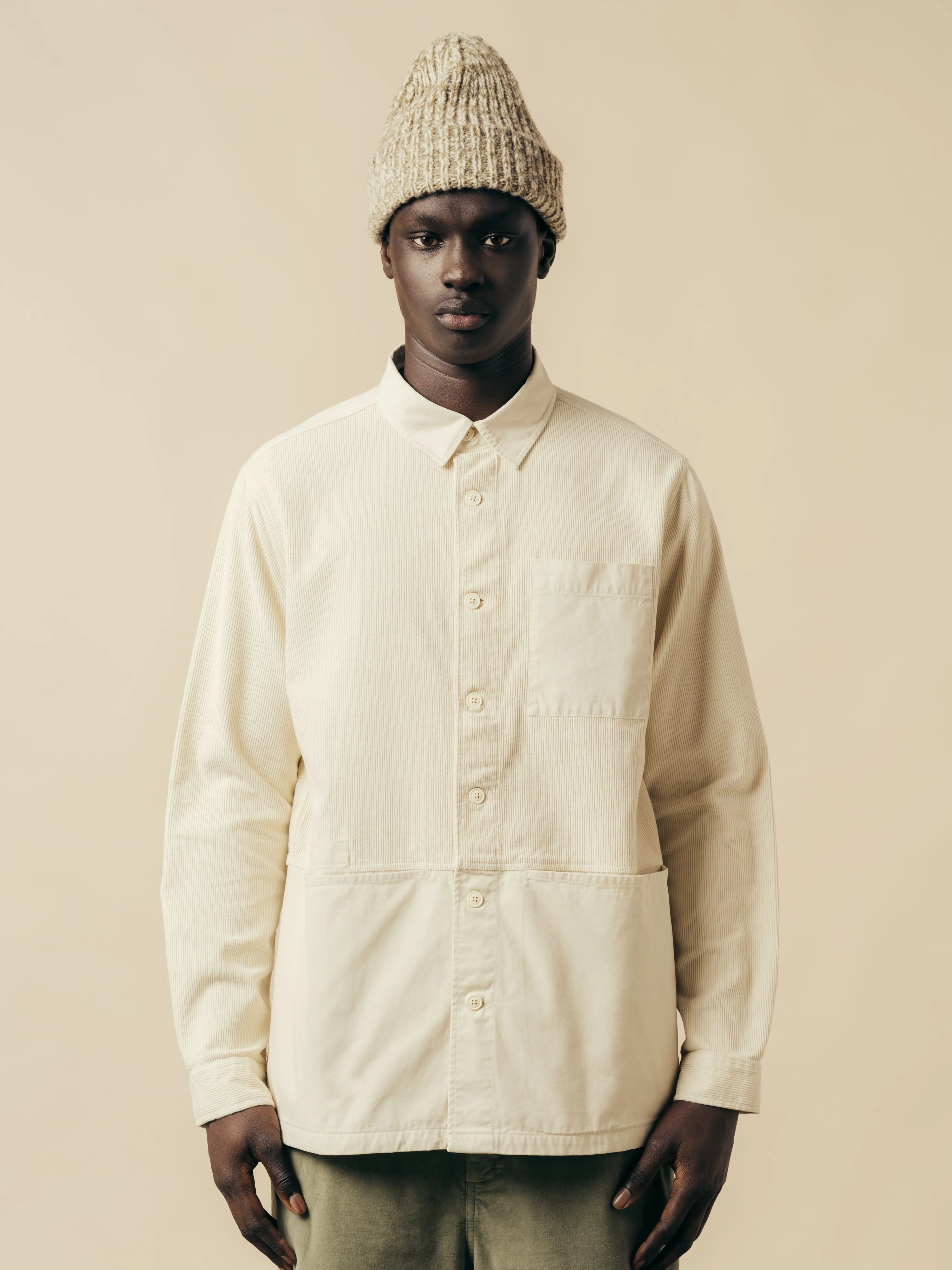 Rosyth Overshirt In Ecru Cord / Twill Blend