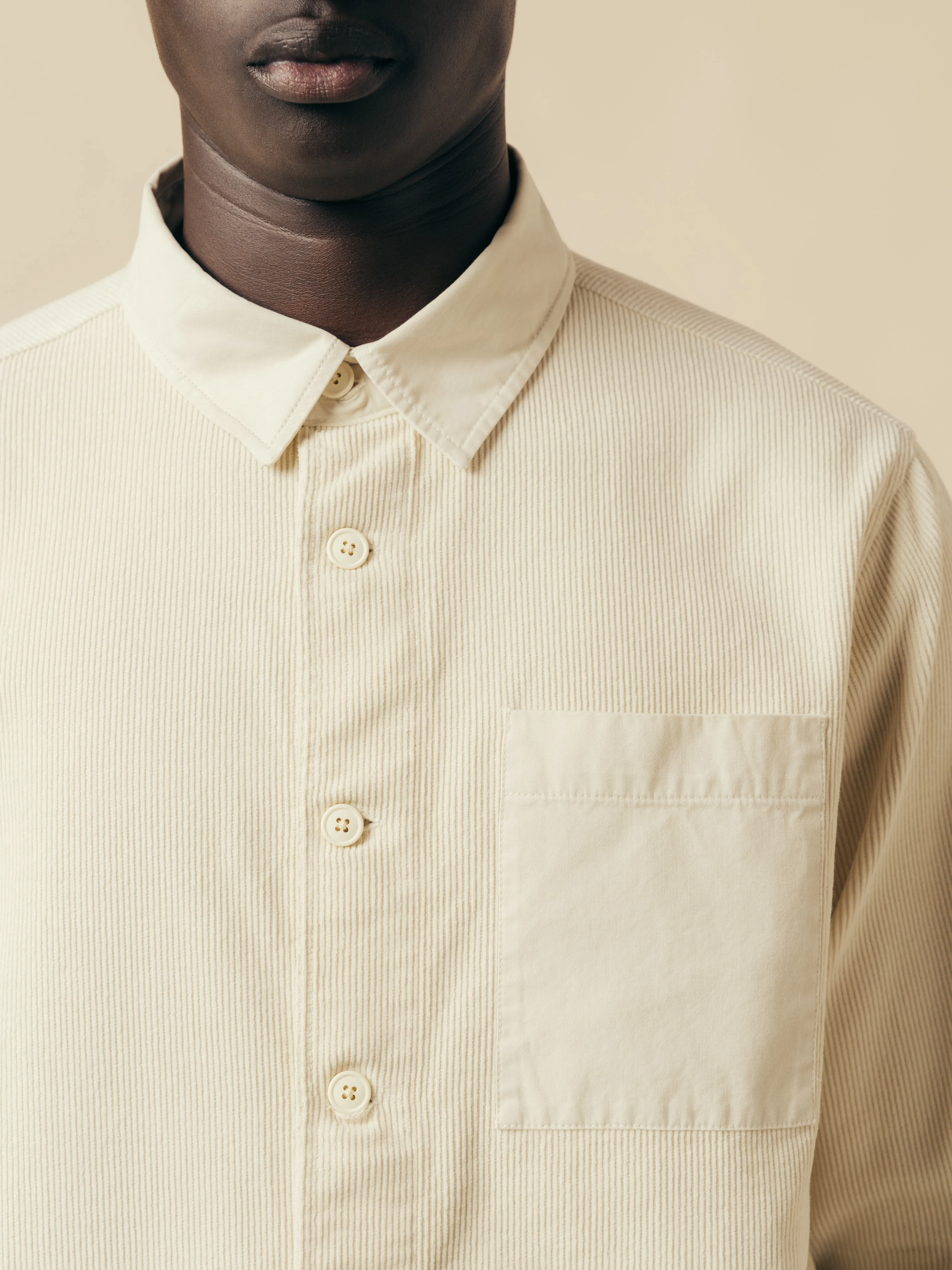 Rosyth Overshirt In Ecru Cord / Twill Blend