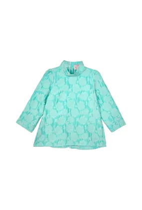 SAMPLE - Long Sleeve Mod Top - Aqua Brocade