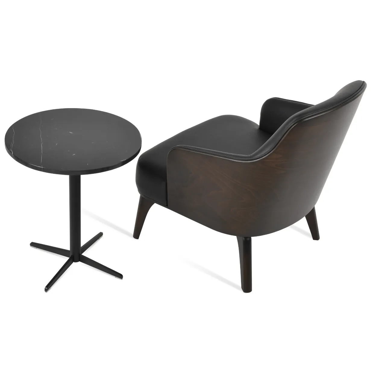 Saphire Rounded Black Leather Armchair