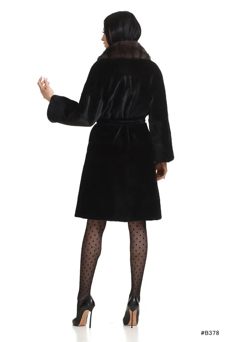 Sheared coat with sable lapels