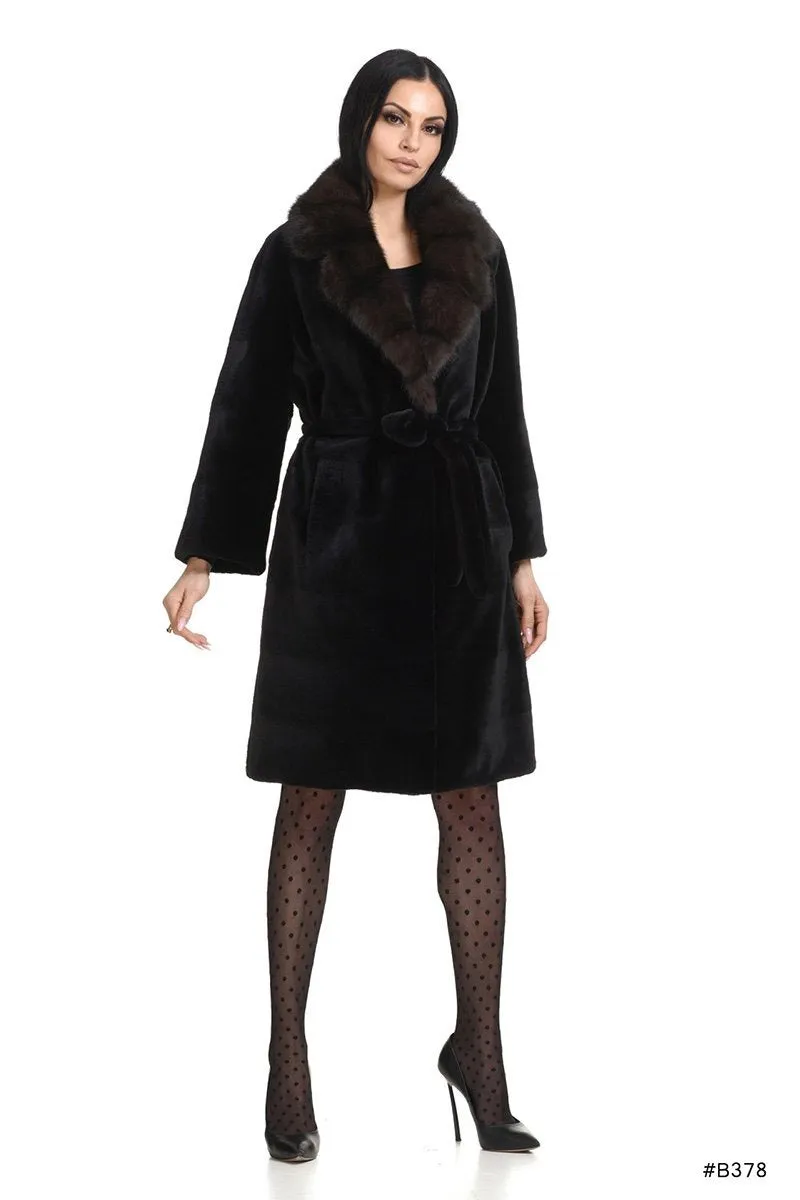 Sheared coat with sable lapels