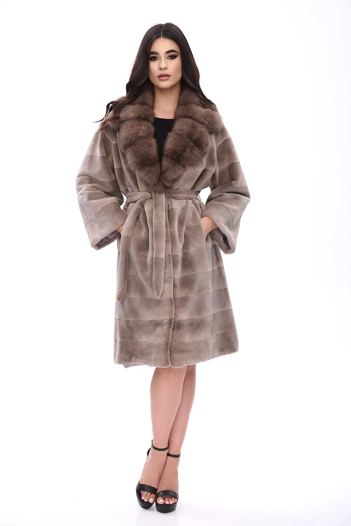 Sheared coat with sable lapels