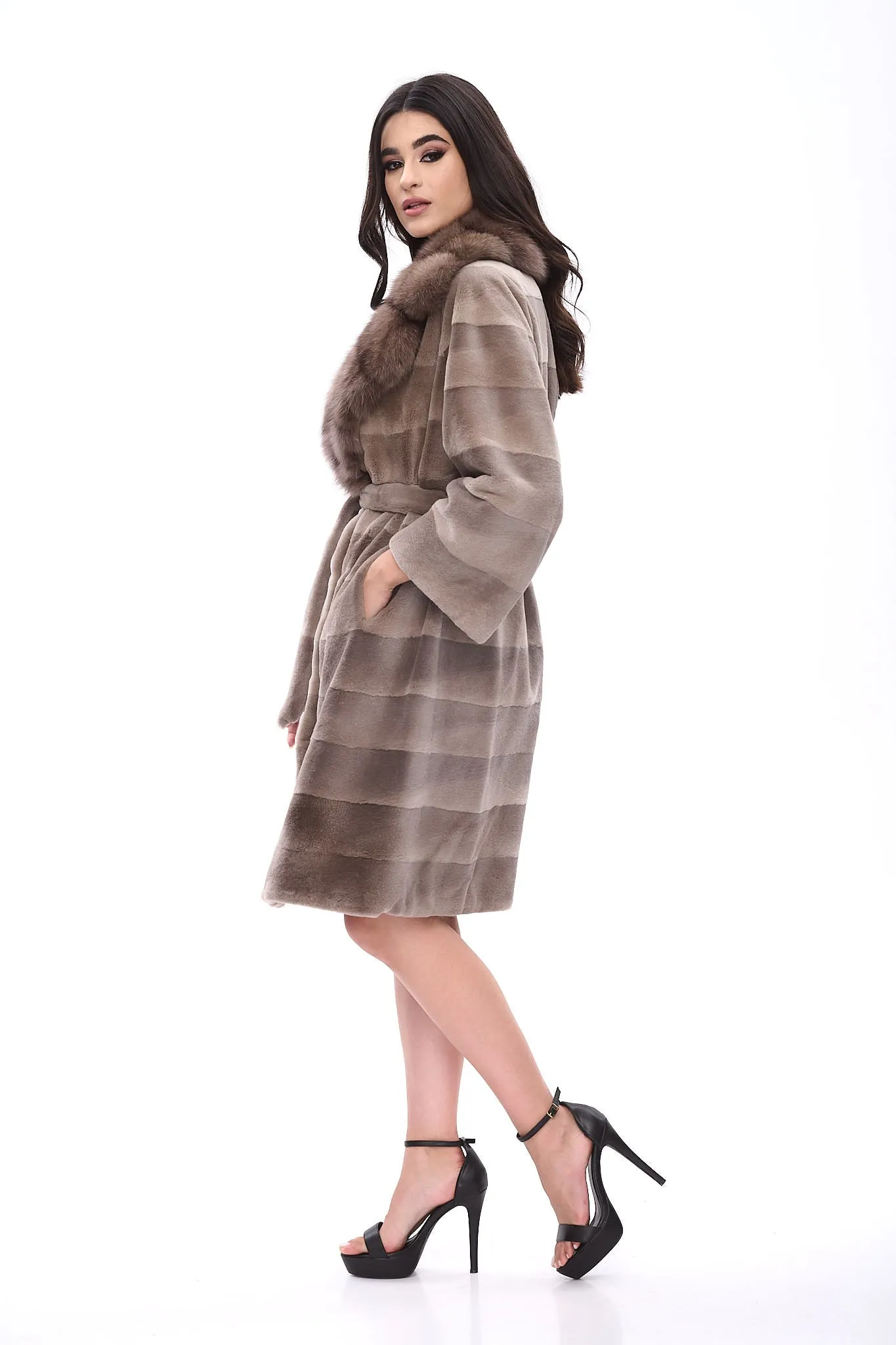 Sheared coat with sable lapels