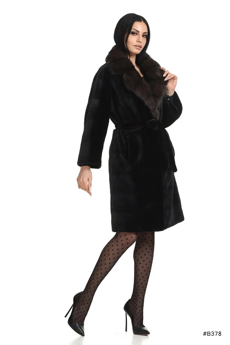 Sheared coat with sable lapels