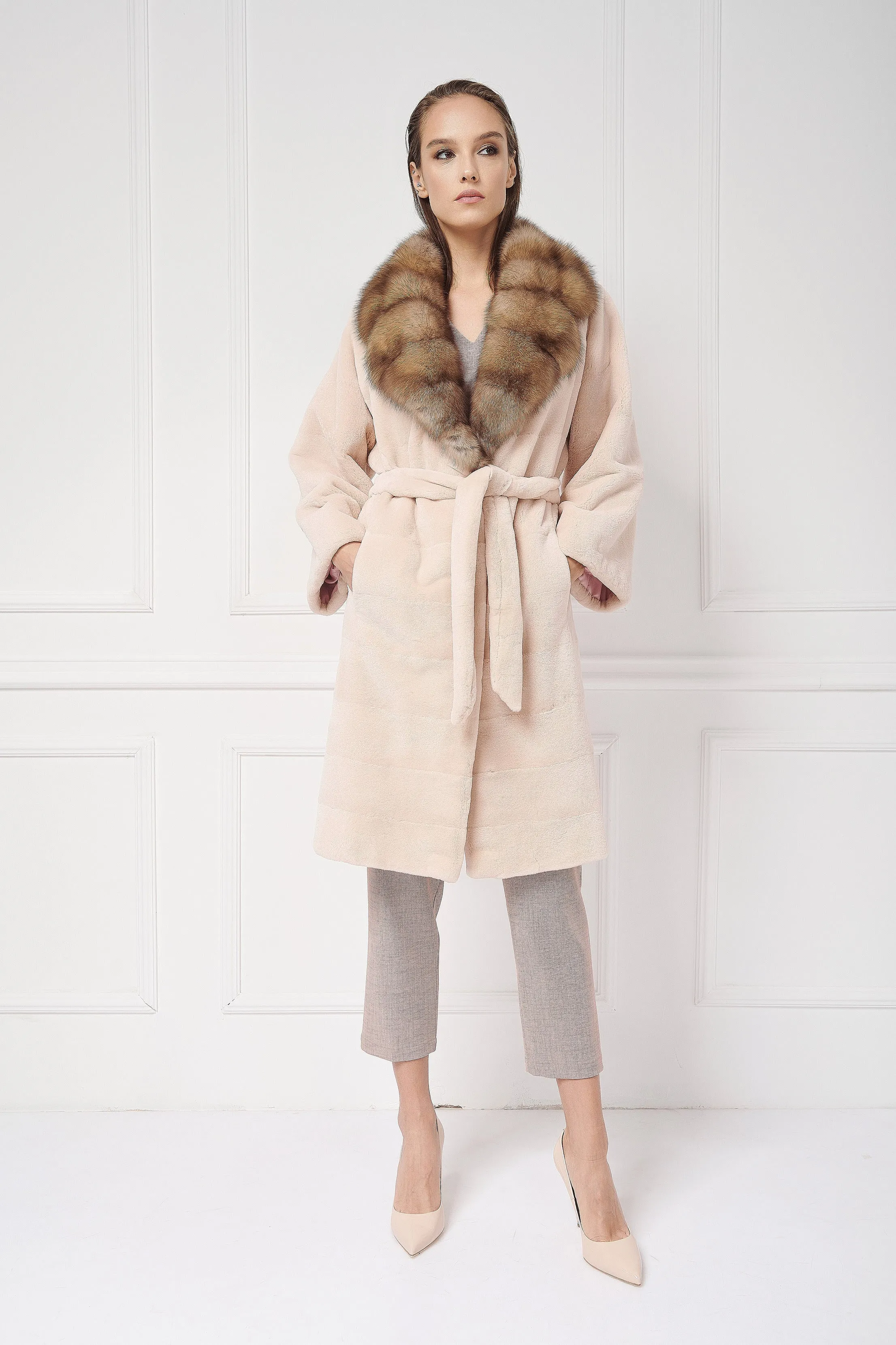 Sheared coat with sable lapels