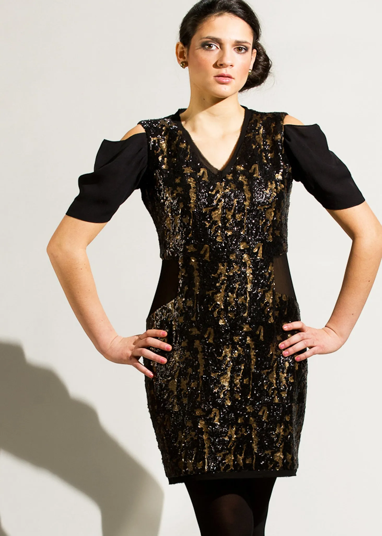 Sheer side panel all over abstract sequins dress -SOLD OUT.