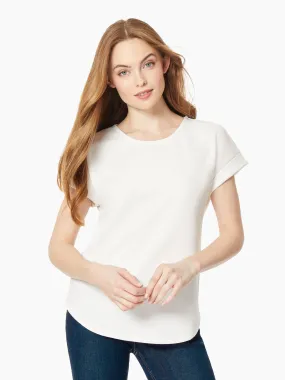 Short Cuffed-Sleeve Scoop Neck Tee