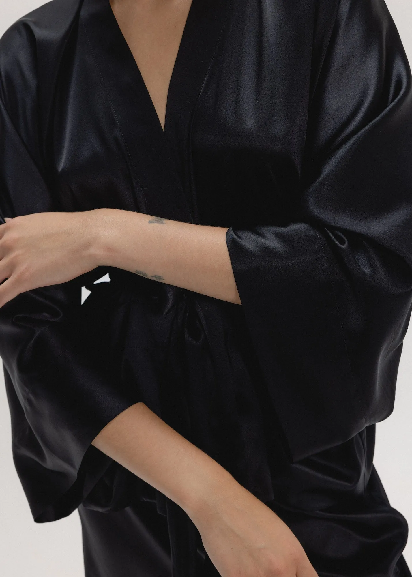 Silk Kimono Jacket Set in Black