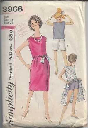 Simplicity 3968 Shorts Wrap Skirt Scalloped Top Vintage Sewing Pattern 1960s