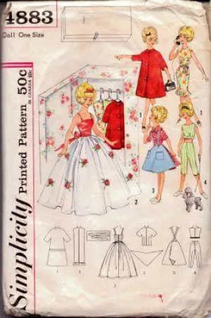 Simplicity 4883 Barbie Tammy Doll  Clothing Wardrobe Vintage 1960's Sewing Pattern