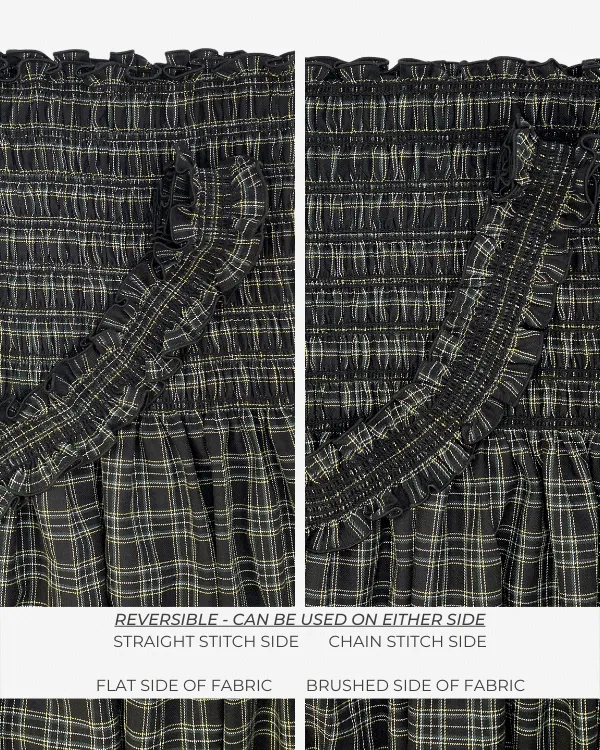 Smocked Shirred Fabric and Straps | Black White Plaid