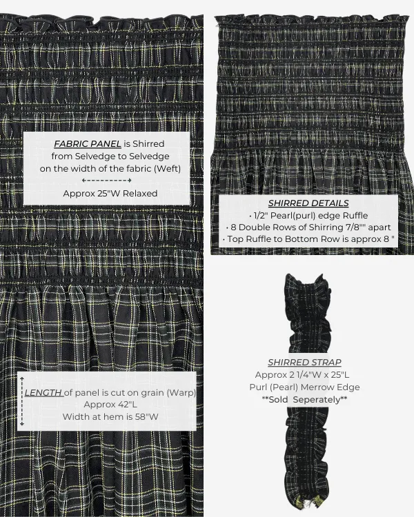 Smocked Shirred Fabric and Straps | Black White Plaid