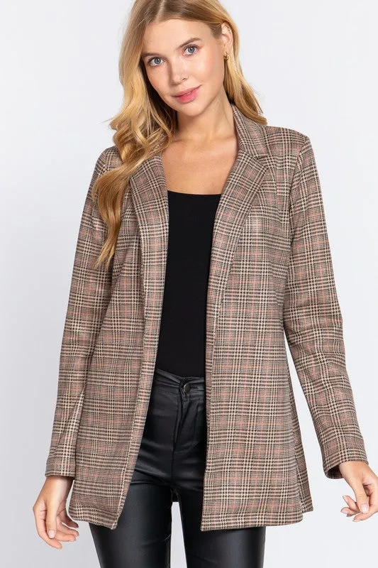 So Fetch Plaid Blazer Jacket-Brown Tones