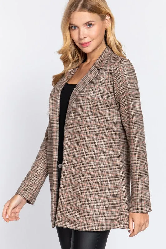 So Fetch Plaid Blazer Jacket-Brown Tones