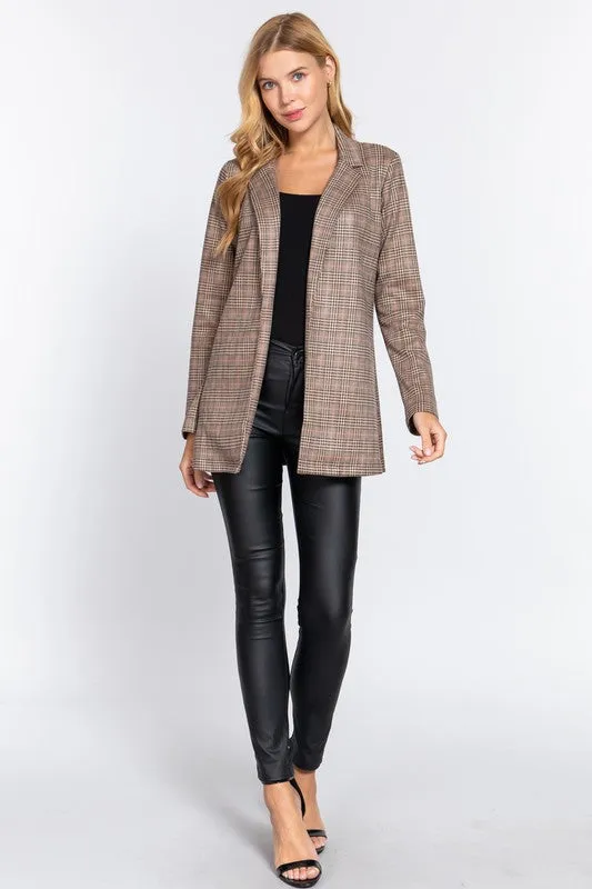 So Fetch Plaid Blazer Jacket-Brown Tones