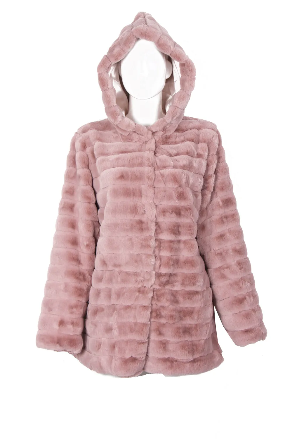 Soft Faux Fur Panel Hooded Coat