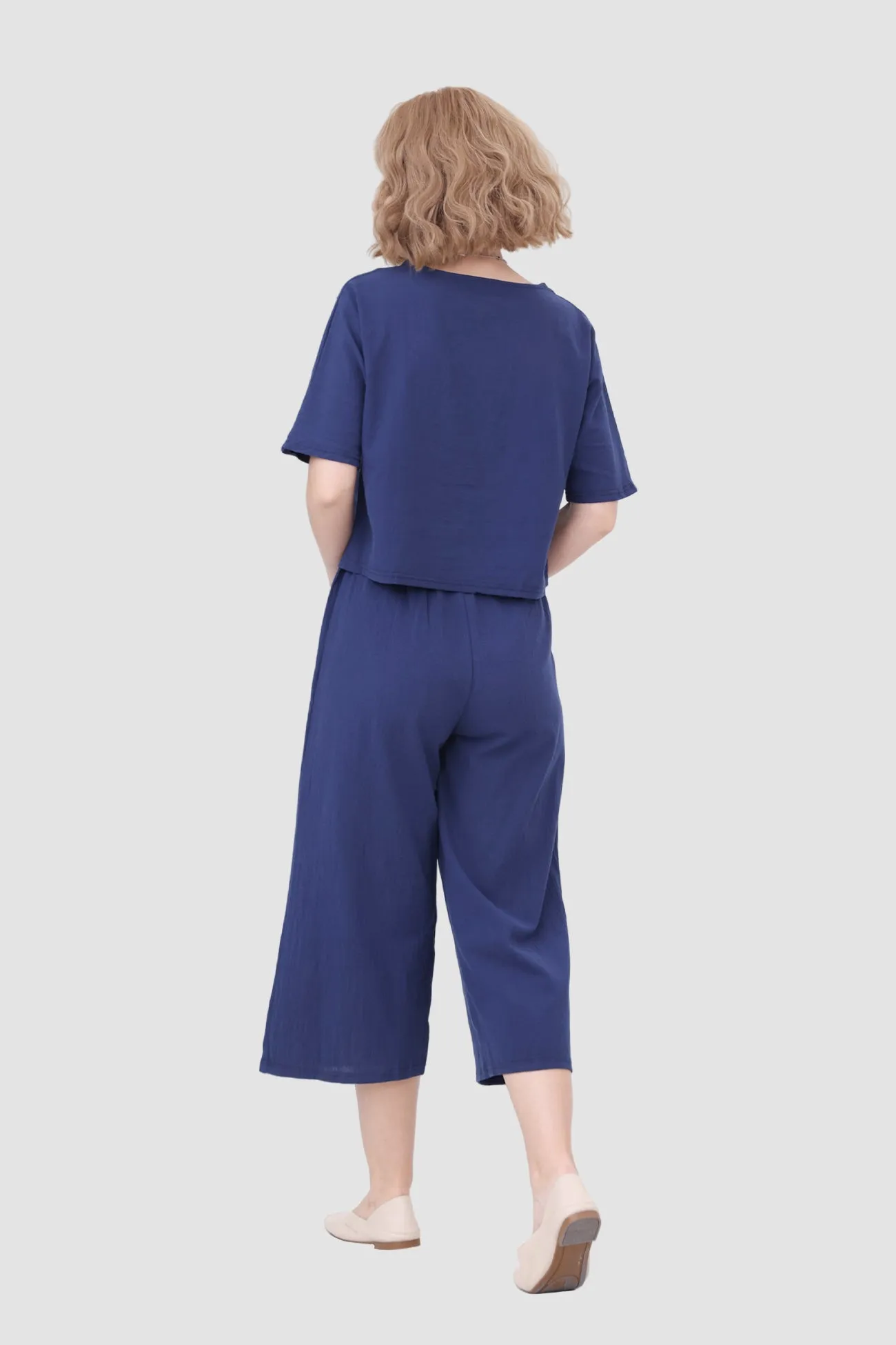 Solid Short Sleeve Top & Elastic Waist Pants