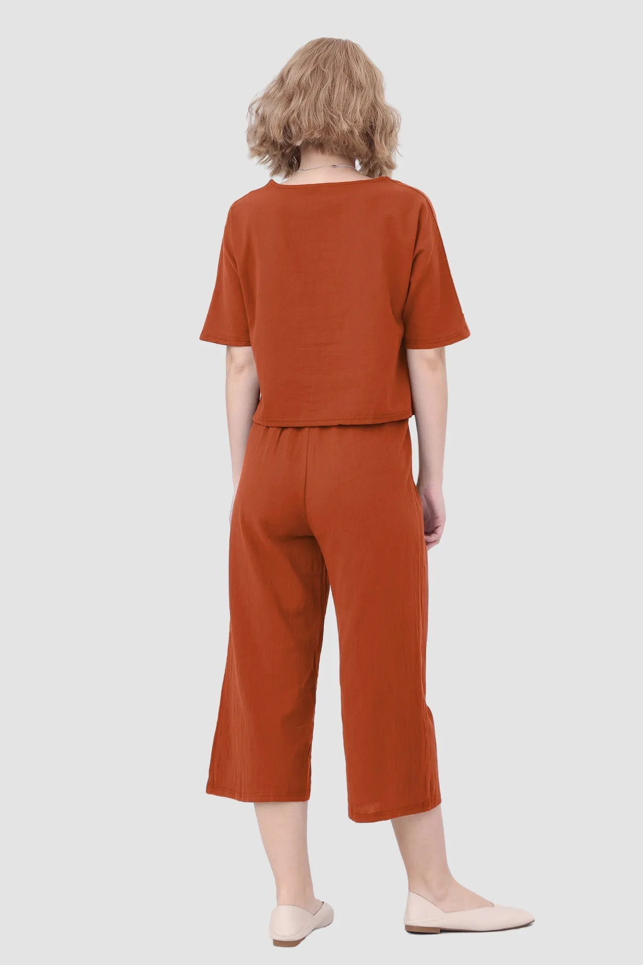 Solid Short Sleeve Top & Elastic Waist Pants