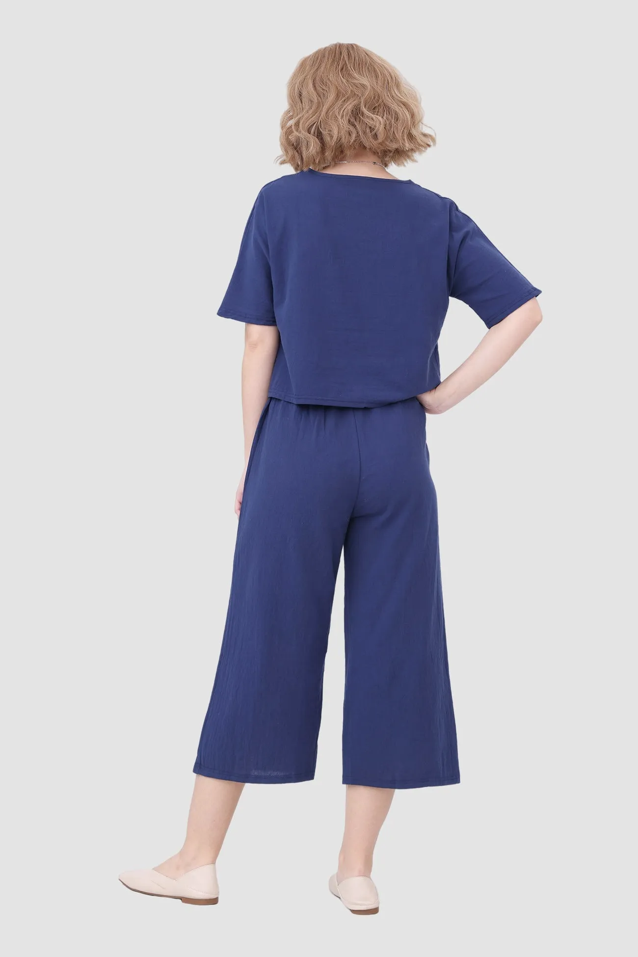 Solid Short Sleeve Top & Elastic Waist Pants