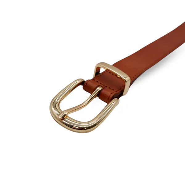 SOUTH BEACH - Addison Road Women's Tan Genuine Leather Belt with Gold Buckle