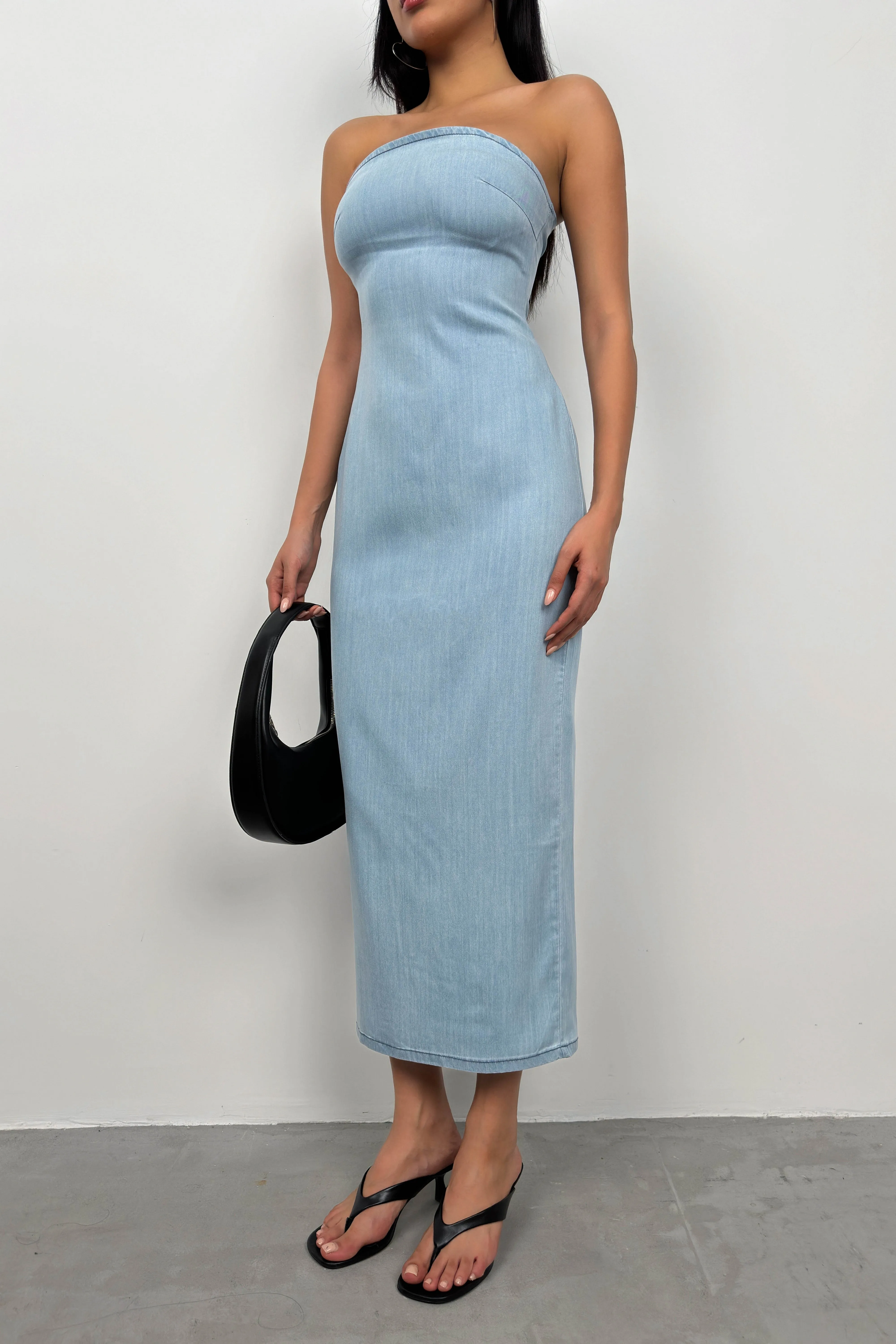 Strapless Denim Maxi Dress