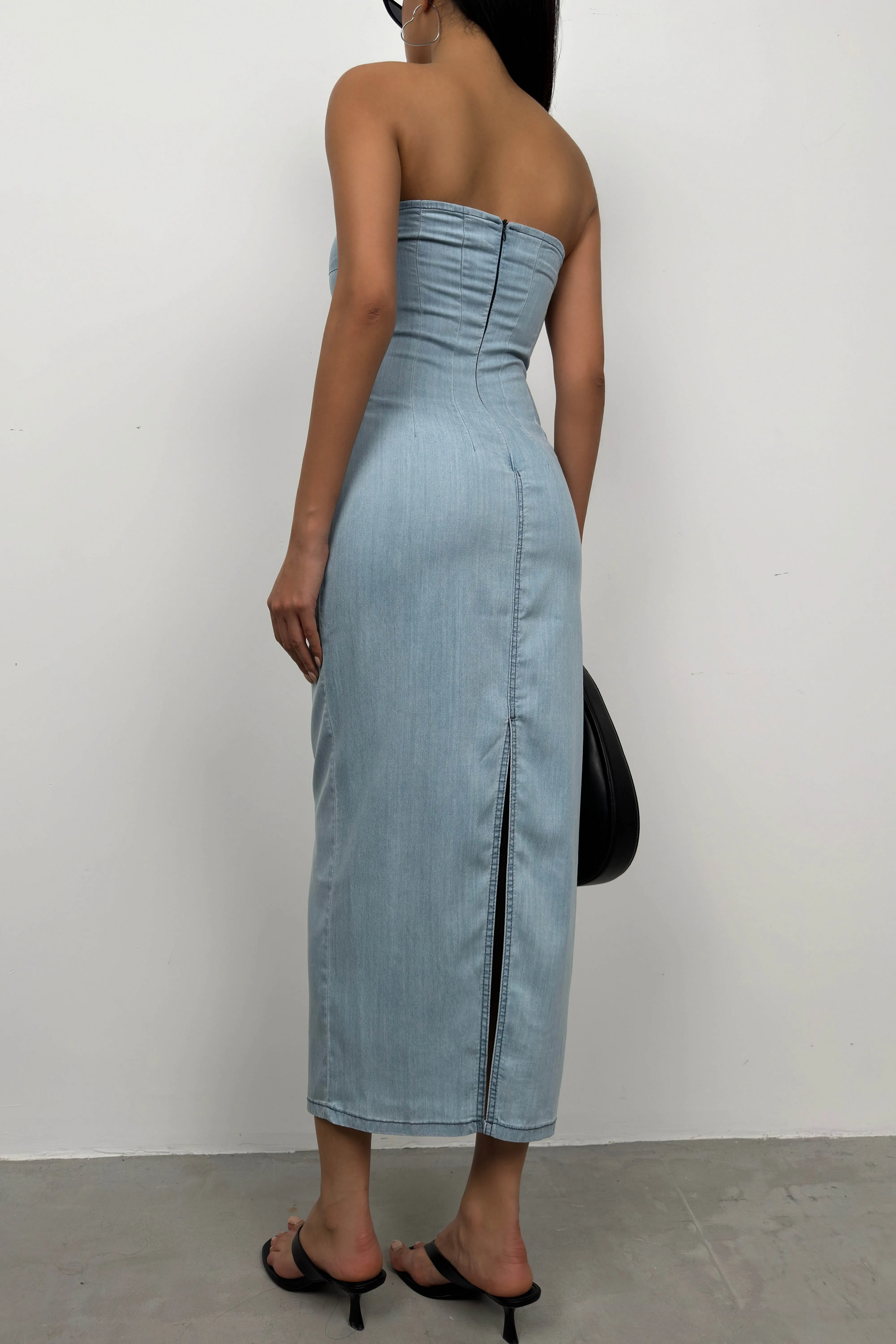 Strapless Denim Maxi Dress